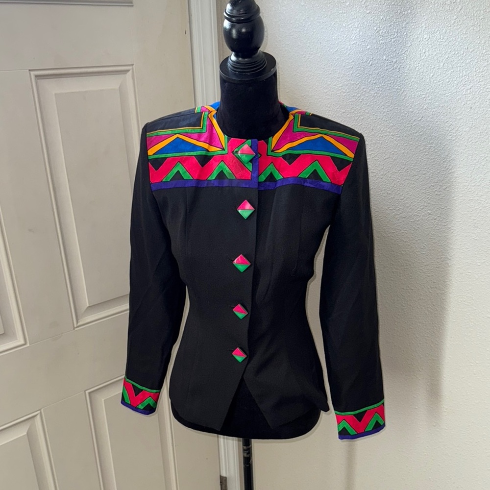 Black and Pink Tailored Blazer with Mandarin Collar